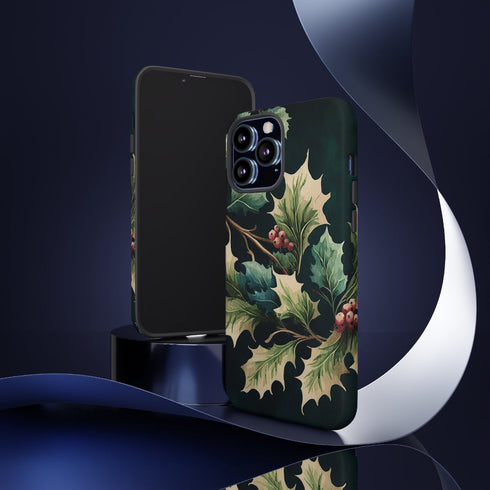 Dark Green Festive Holly in Watercolor - Impact Resistant Phone Case
